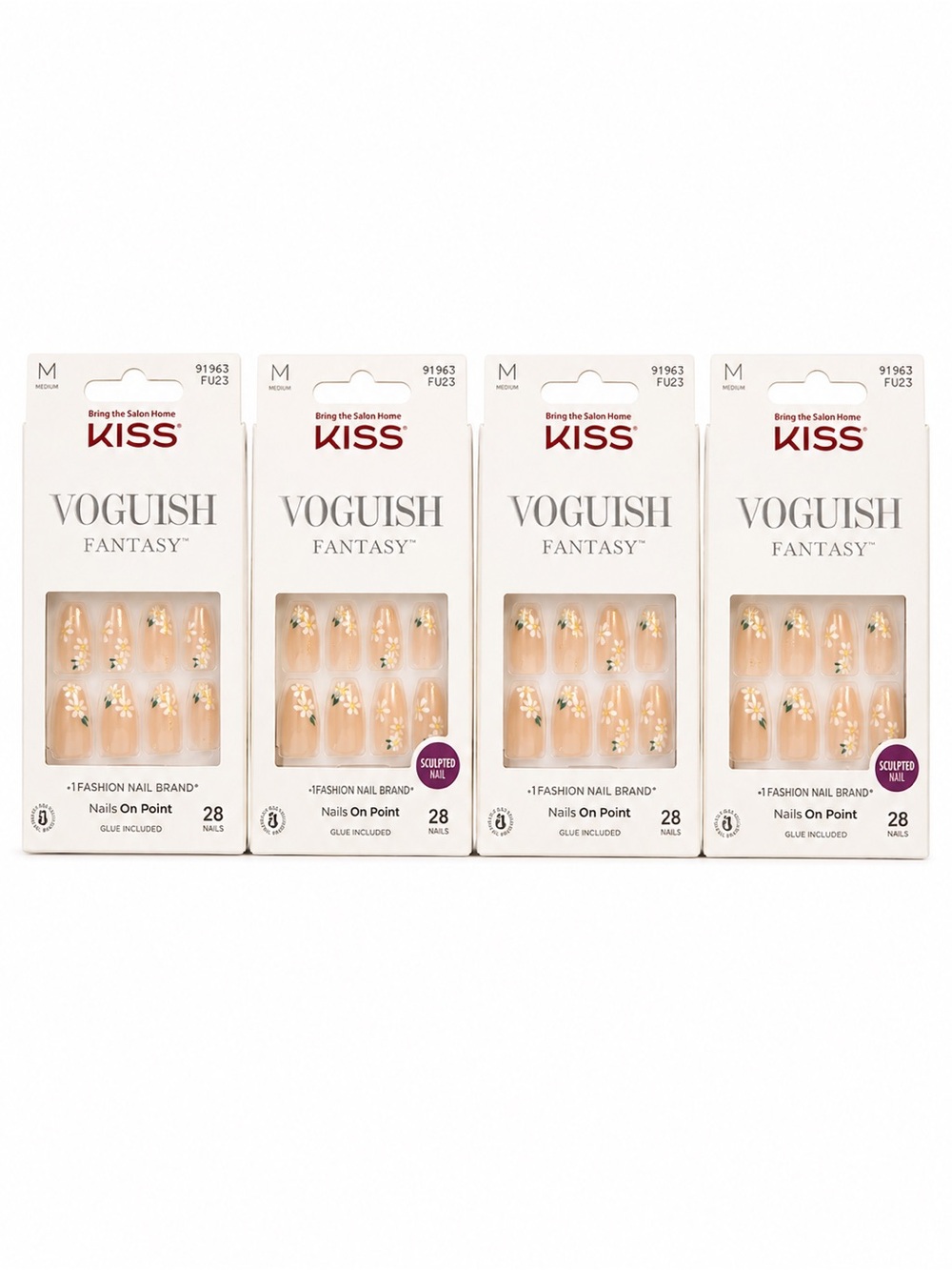 KISS Voguish Fantasy Press-On Nails in Nude with Floral Accents set of 4